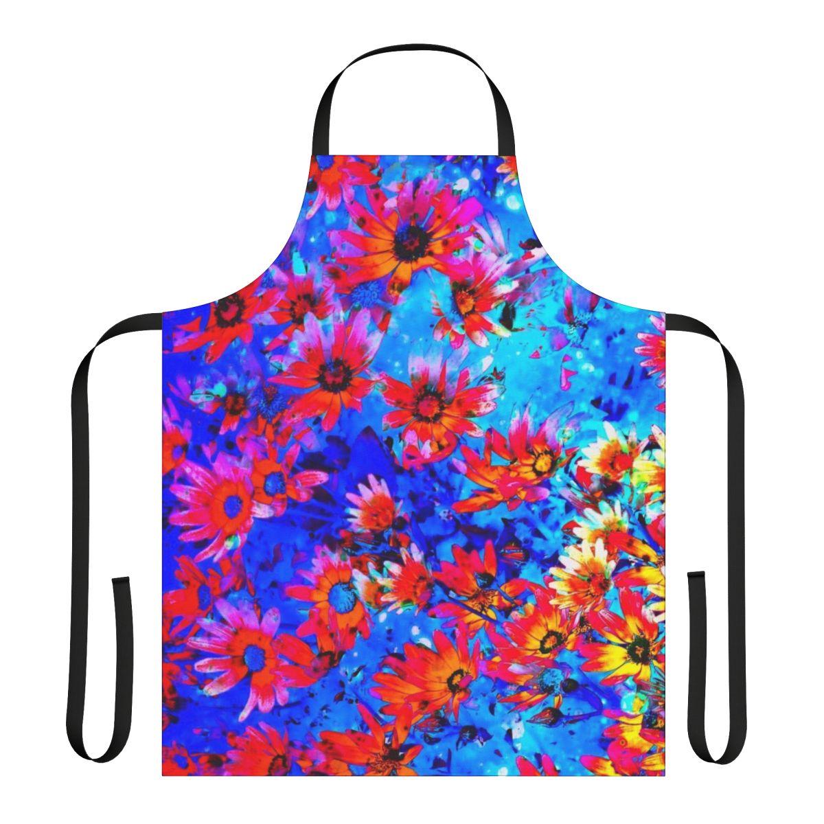 Colorful floral apron with the text "Flowers Awaken the Soul"