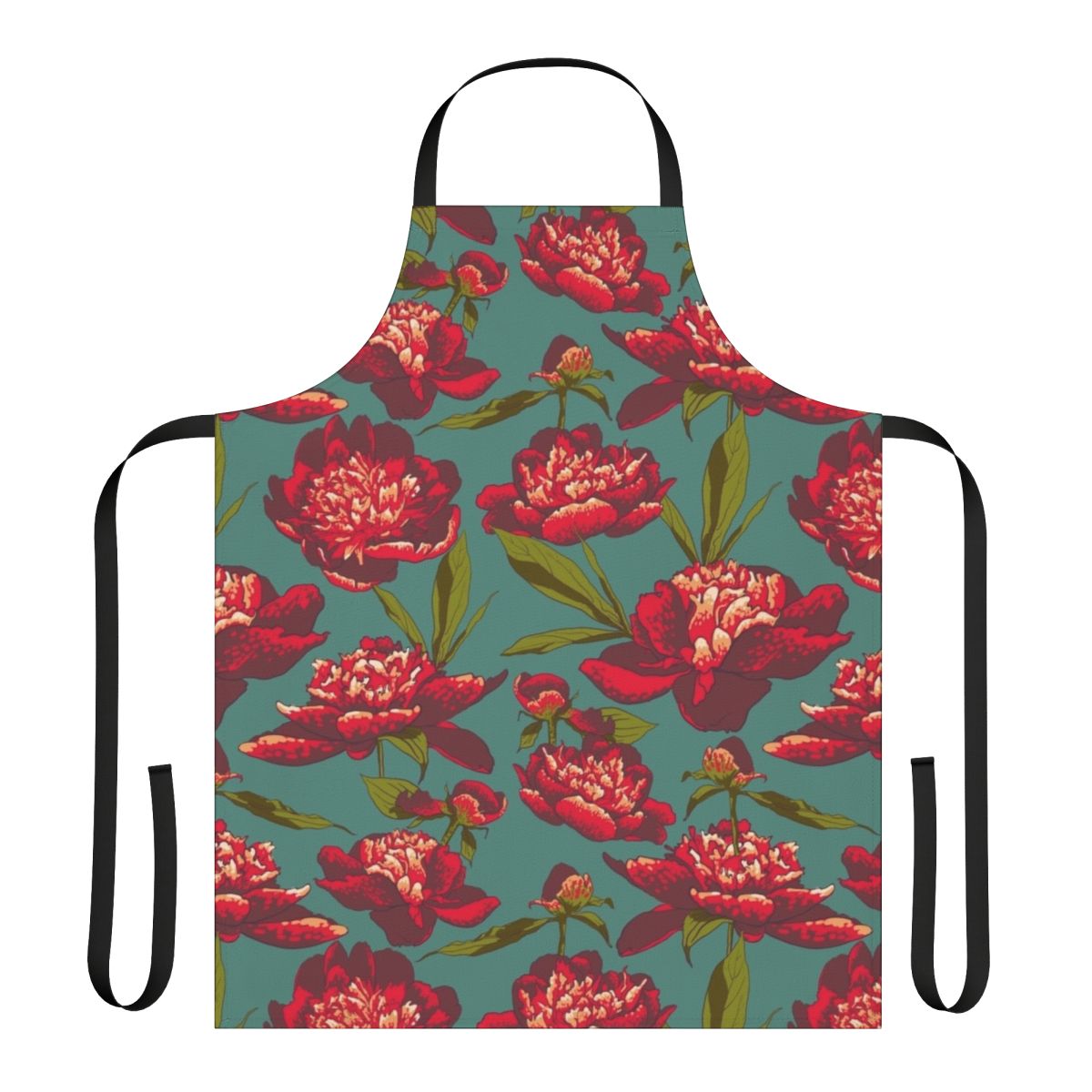 Floral apron with a beautiful peony pattern and nature-inspired botanical design