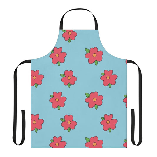 A floral patterned apron featuring the character Homer Simpson from the television series The Simpsons.
