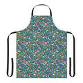 Colorful floral print apron featuring dinosaurs and unicorns