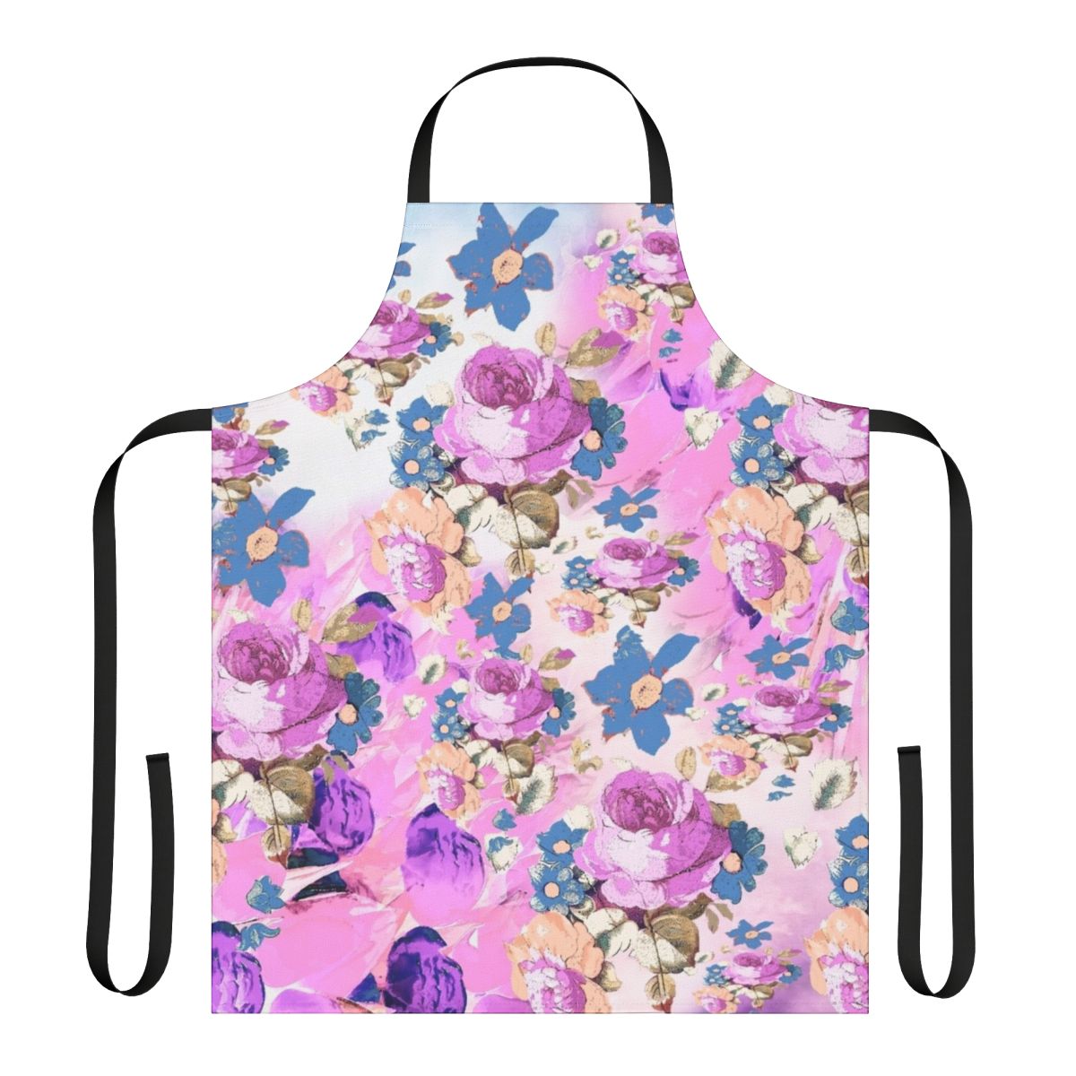 Floral girly apron with a pretty pink and purple rose pattern design