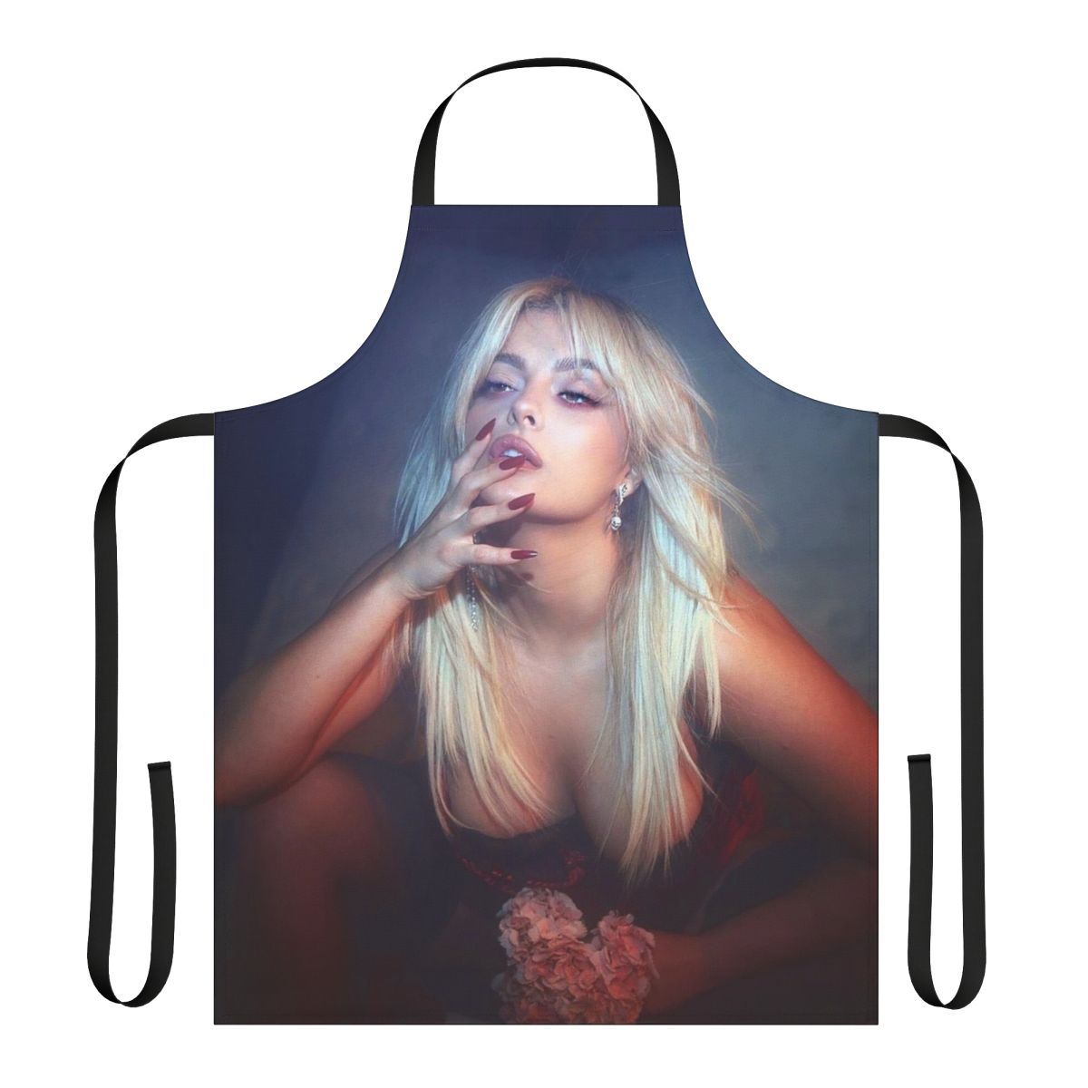 Vibrant floral design apron featuring a Bebe Rexha inspired style