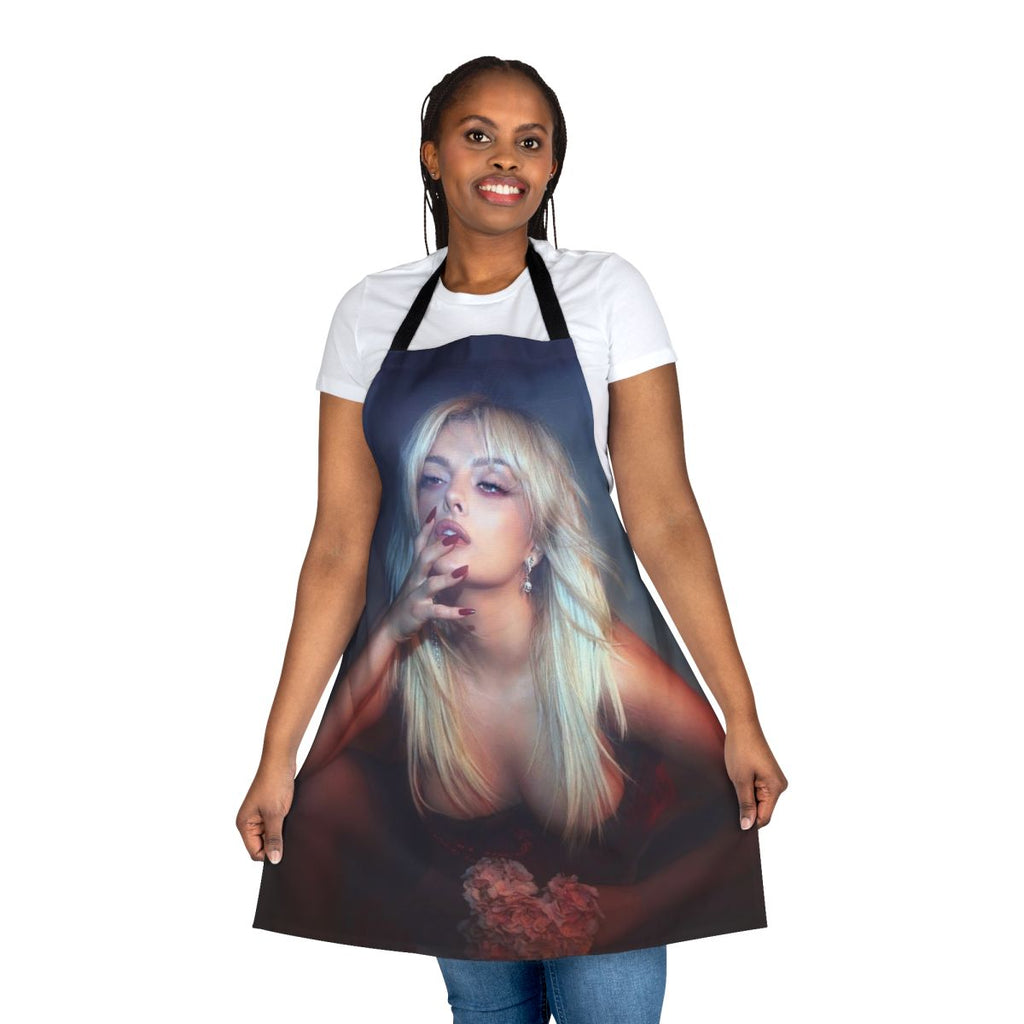 Vibrant floral design apron featuring a Bebe Rexha inspired style
