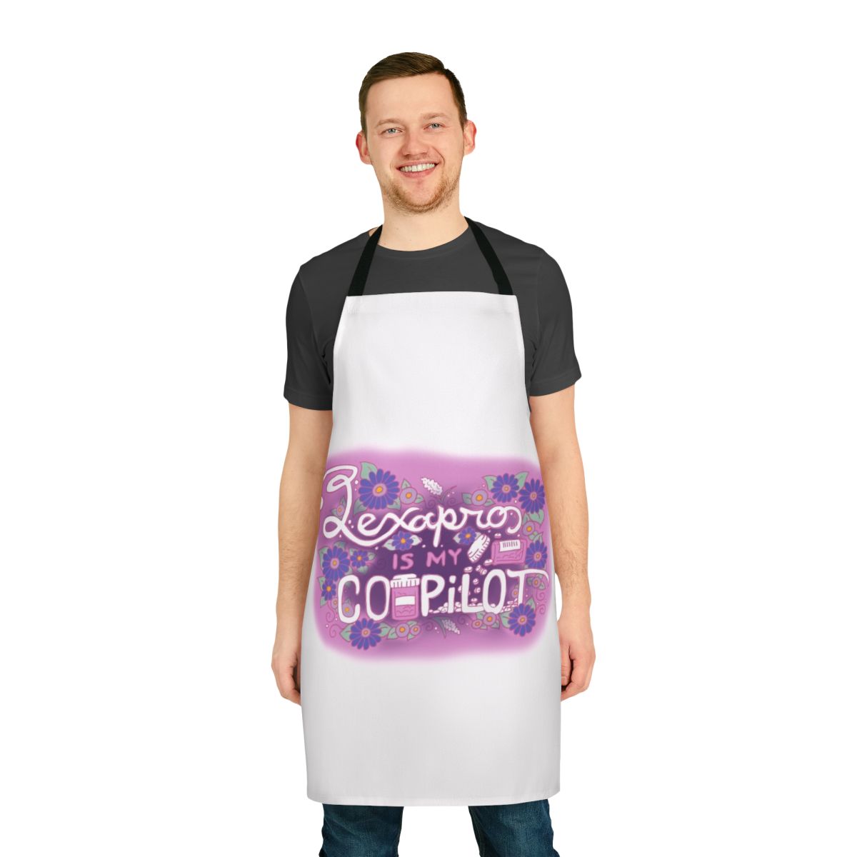 Lexapro Themed Apron with Floral Tattoo Illustration