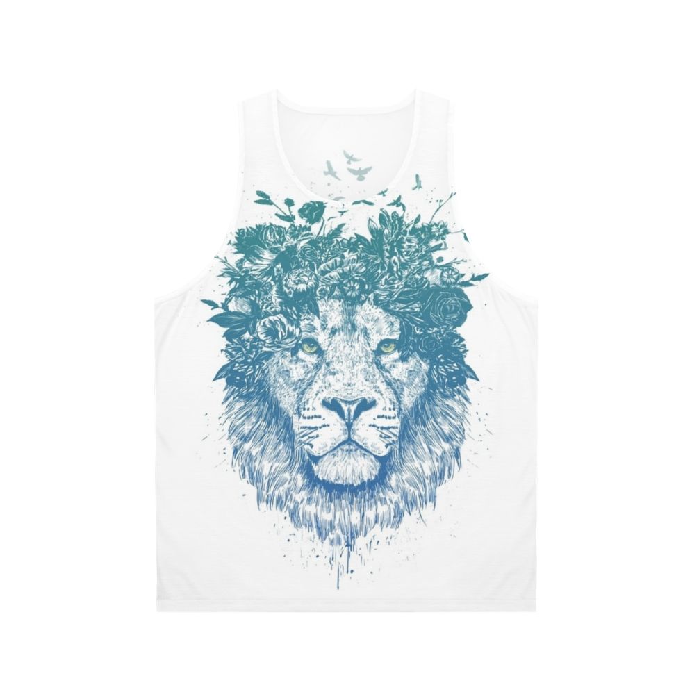 Floral lion graphic on a unisex tank top