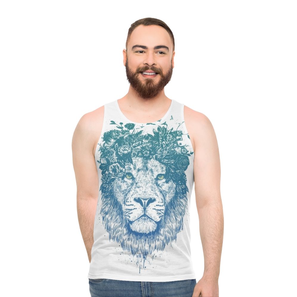 Floral lion graphic on a unisex tank top