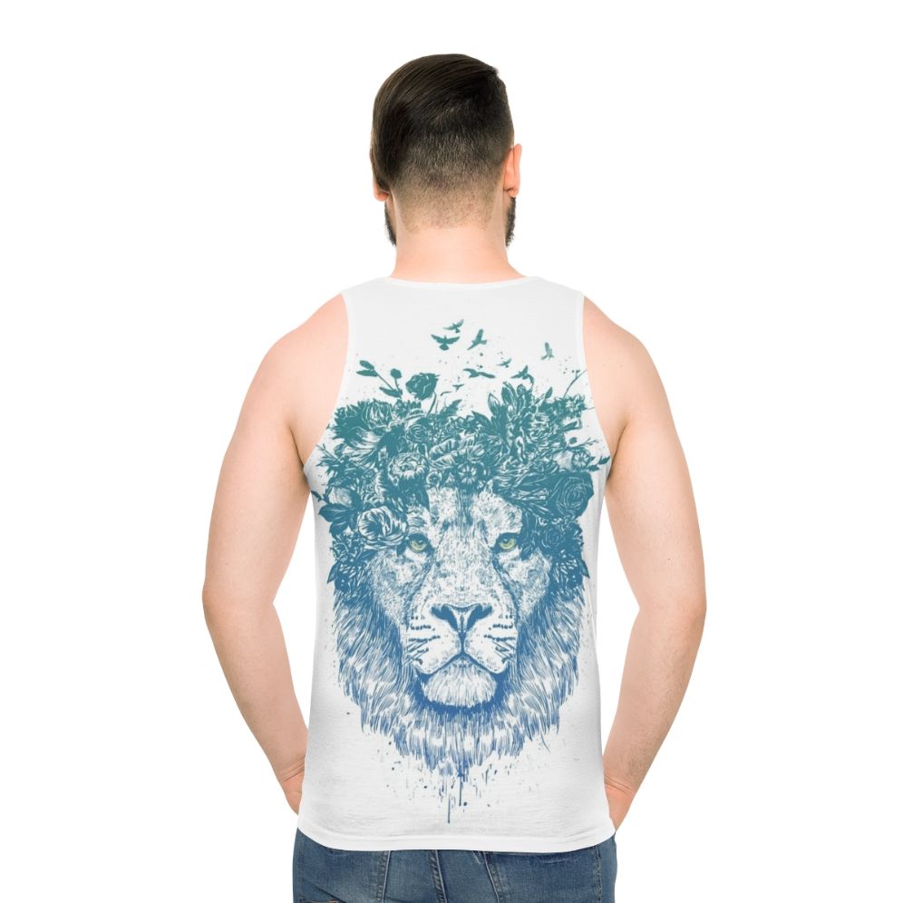 Floral lion graphic on a unisex tank top