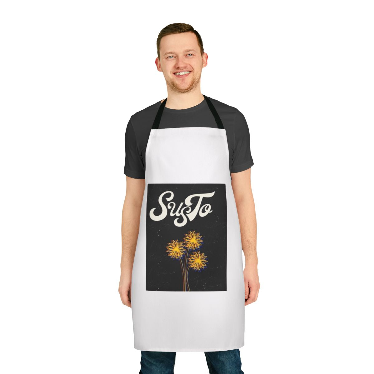 Floral print apron with 'Susto Is Real' design, perfect gift for music fans