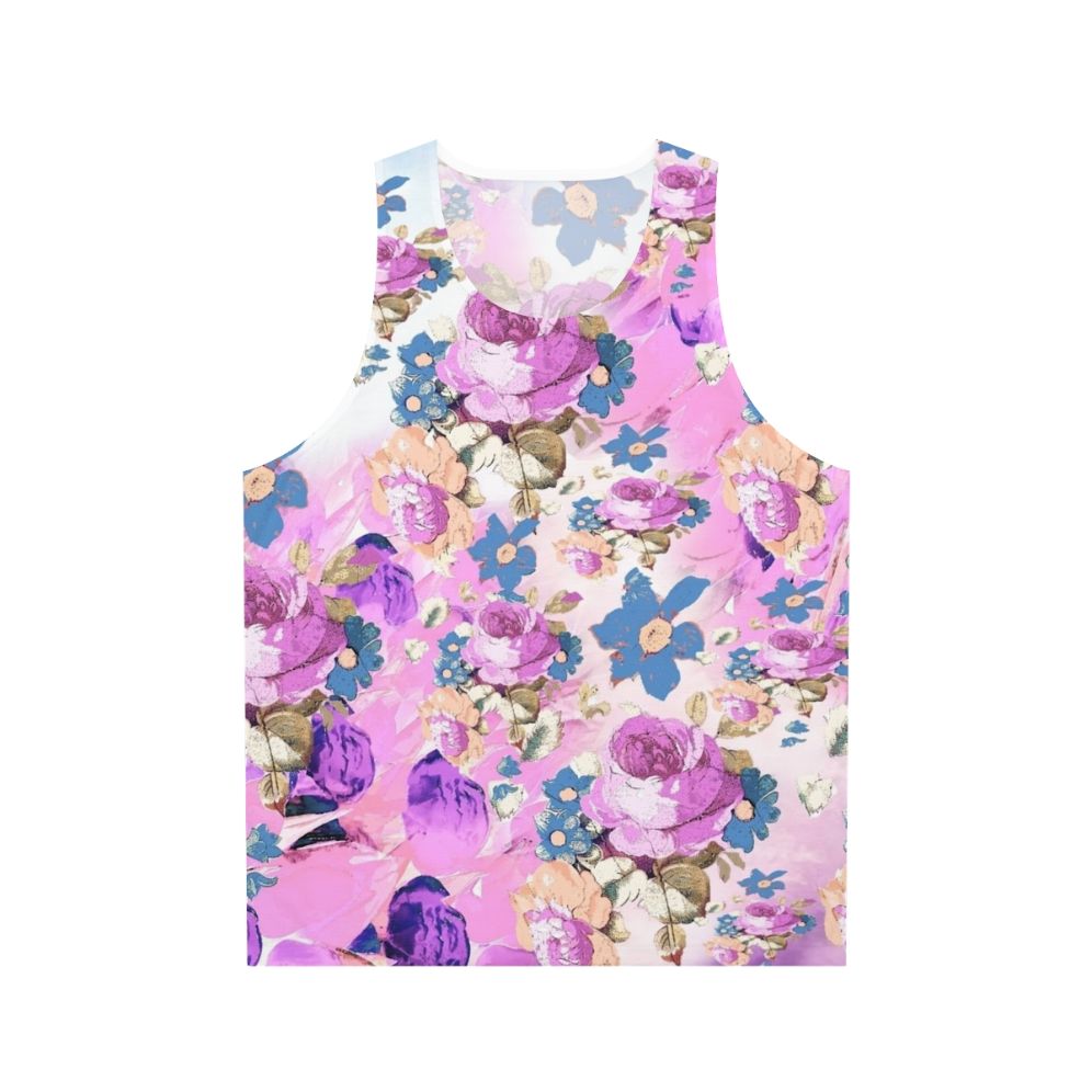 Floral roses girly pink and purple pattern unisex tank top
