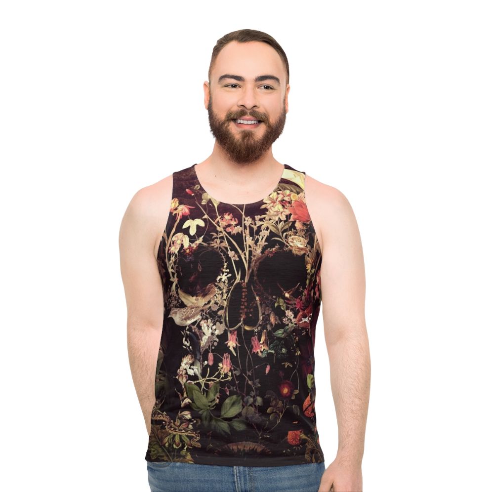 Floral skull unisex tank top