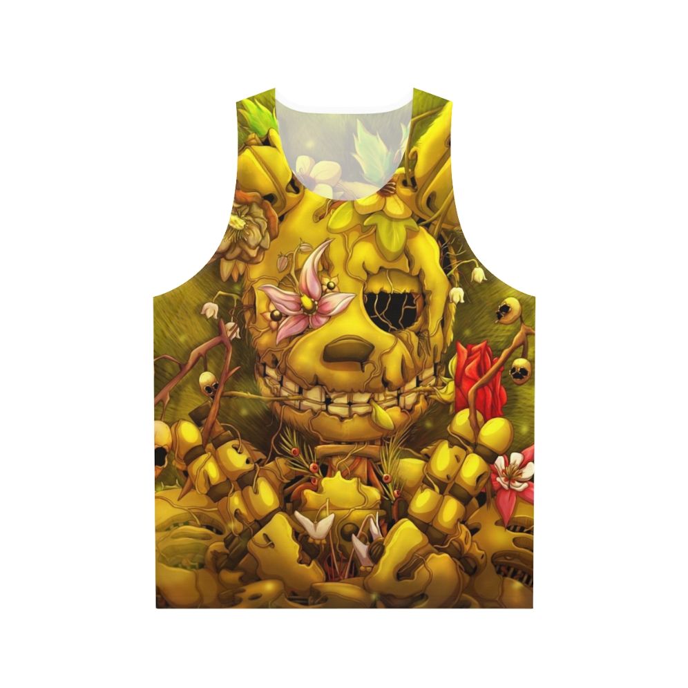 Unisex tank top with a floral sunset and nature inspired design