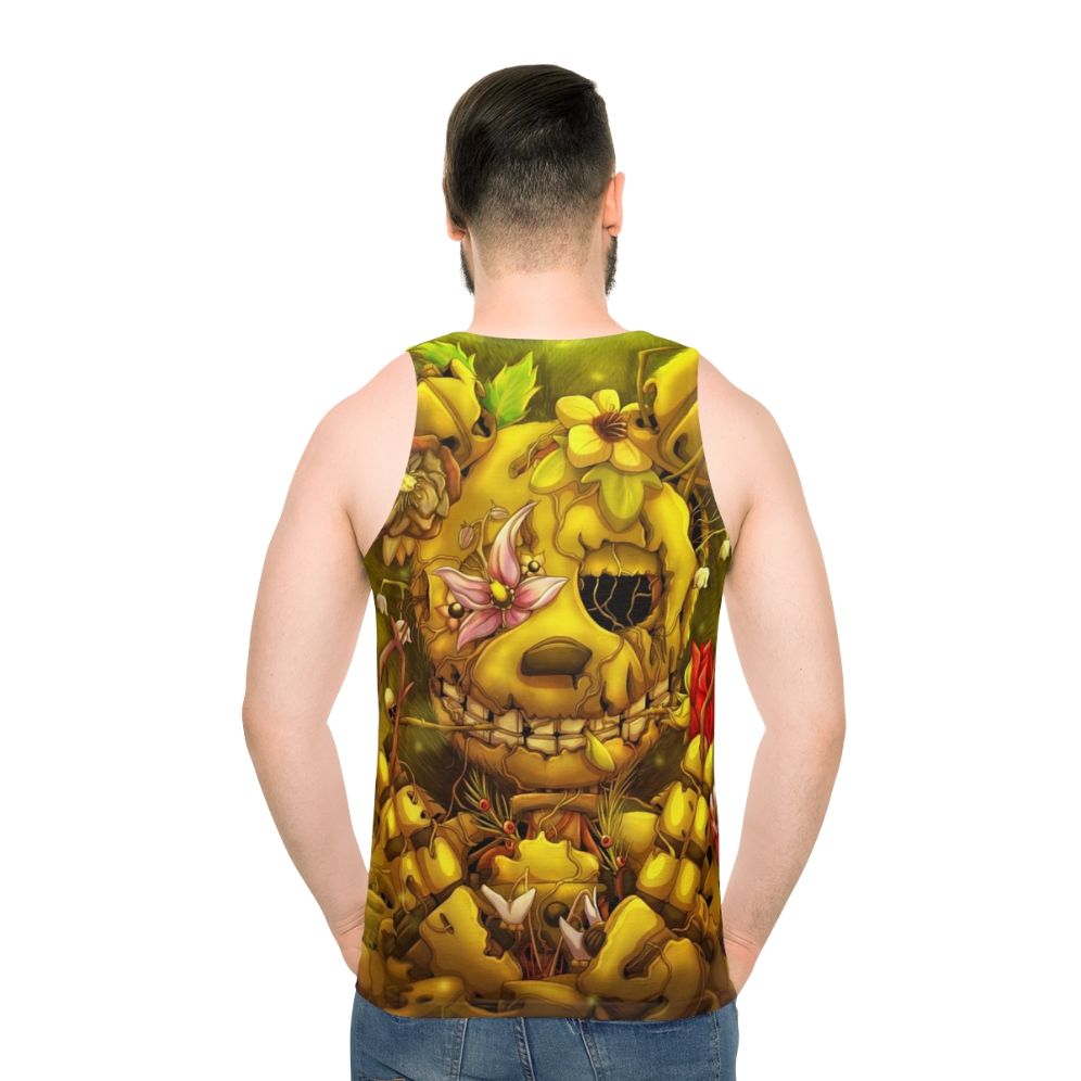 Unisex tank top with a floral sunset and nature inspired design