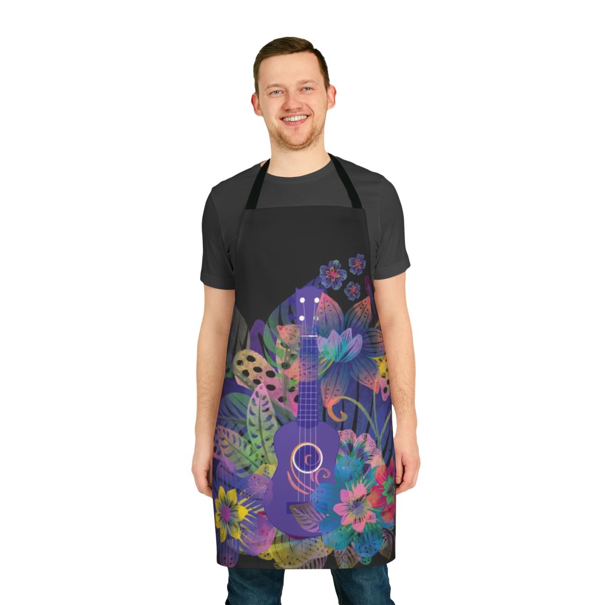Ukulele design with flowers on an apron for ukulele players and music lovers