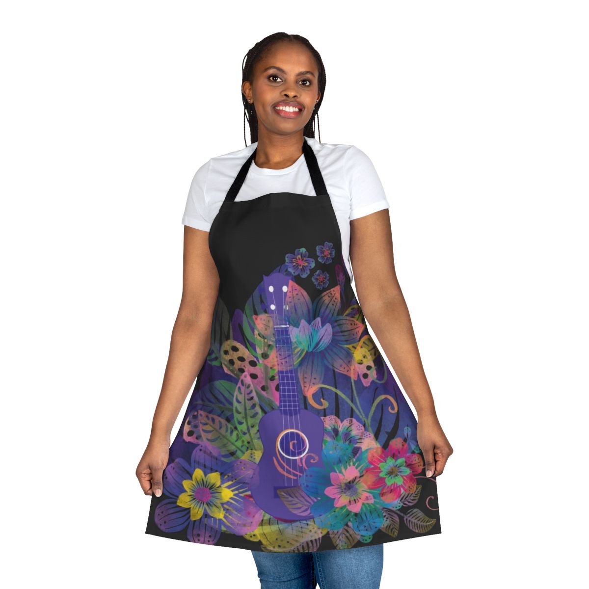 Ukulele design with flowers on an apron for ukulele players and music lovers