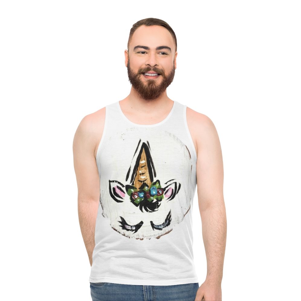 Floral unicorn tank top with spiraling horn
