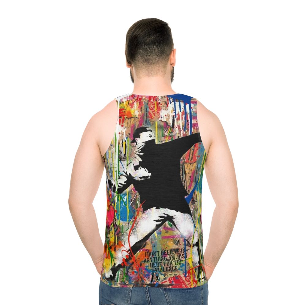 Colorful flower thrower pop art graphic on unisex tank top
