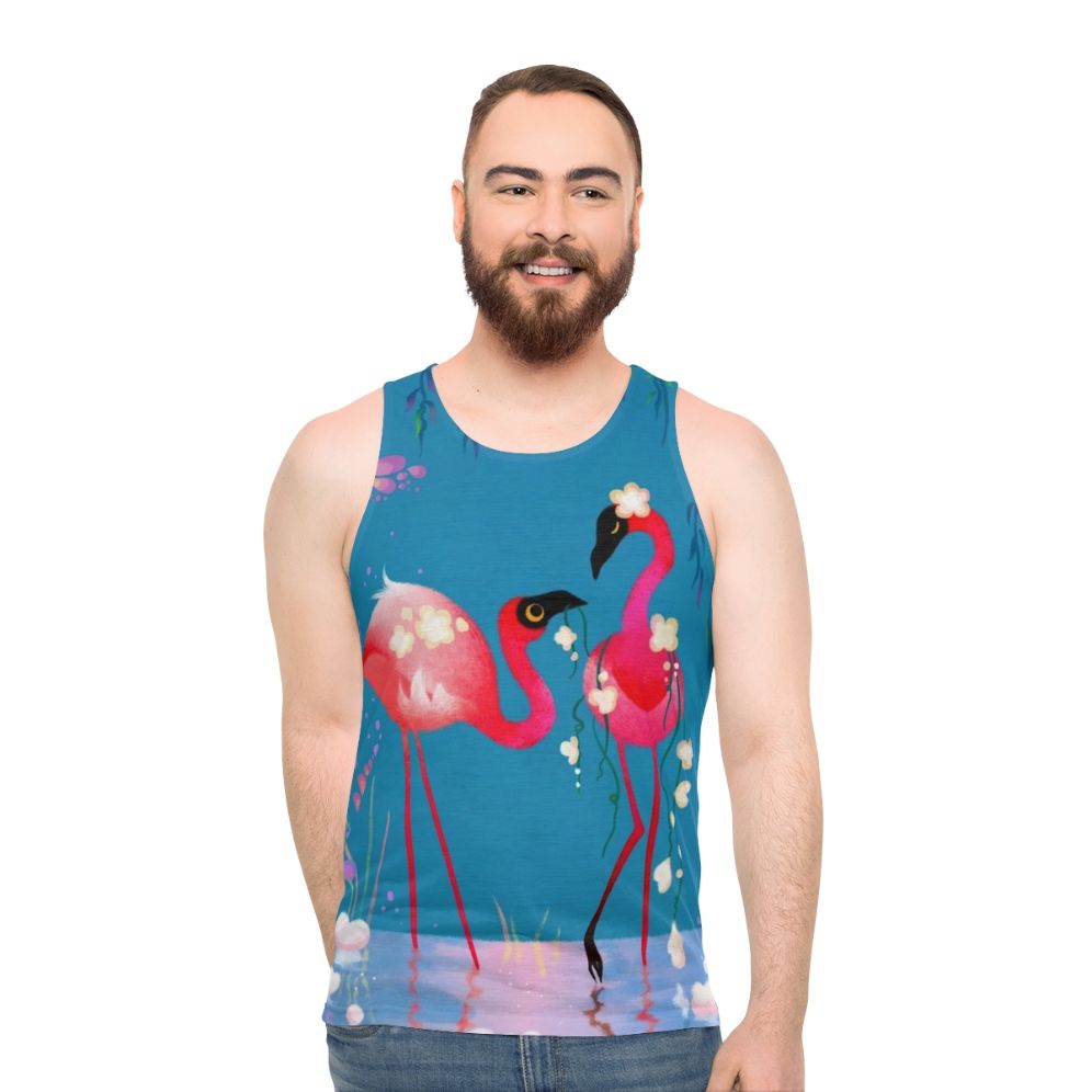 Flowermingo tropical flamingo unisex tank top
