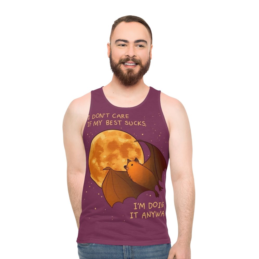 Unisex tank top with flying fox bat design for mental health and positivity