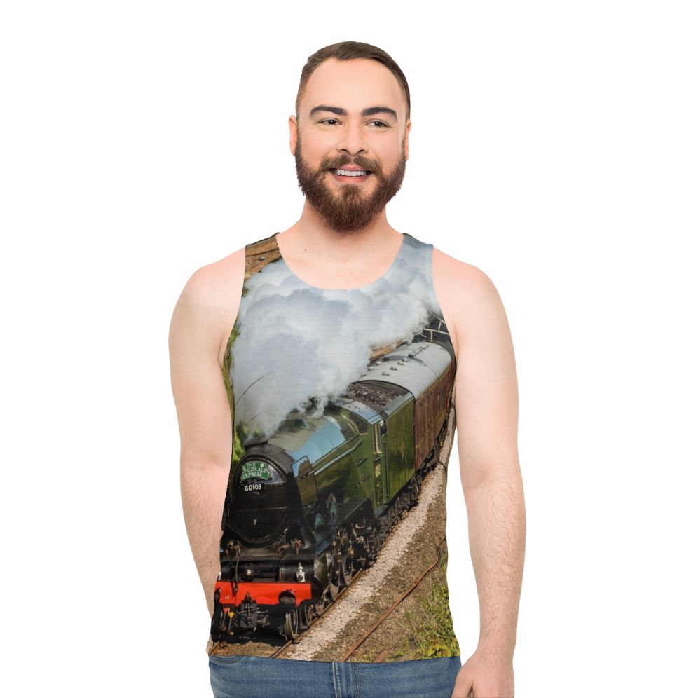 Man wearing The Classic Flying Scotsman Unisex Tank Top
