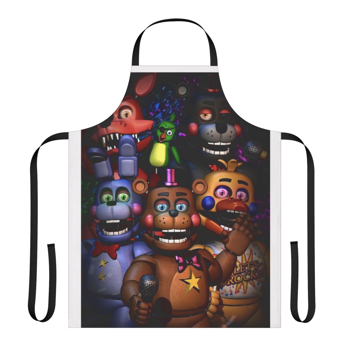 Fnaf Security Breach-themed apron with Freddy Fazbear, Vanny, and other characters