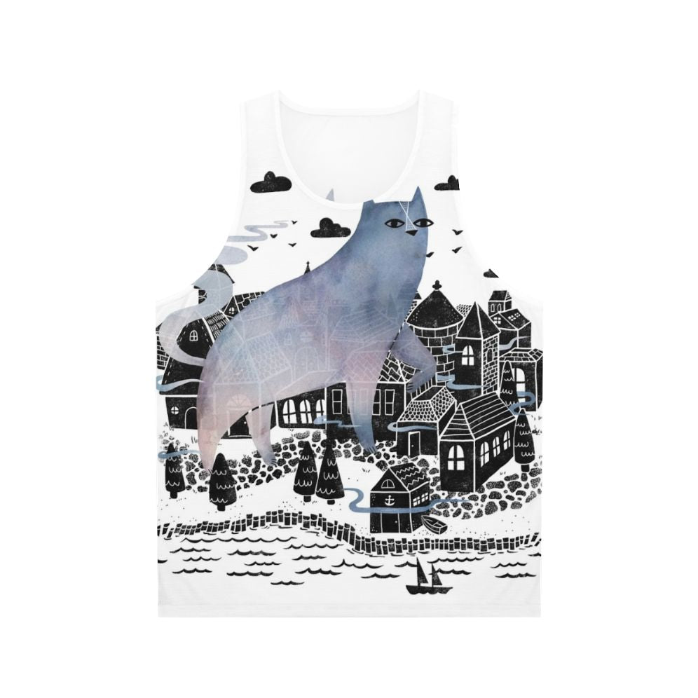 Fog Unisex Tank Top with Watercolor Cityscape