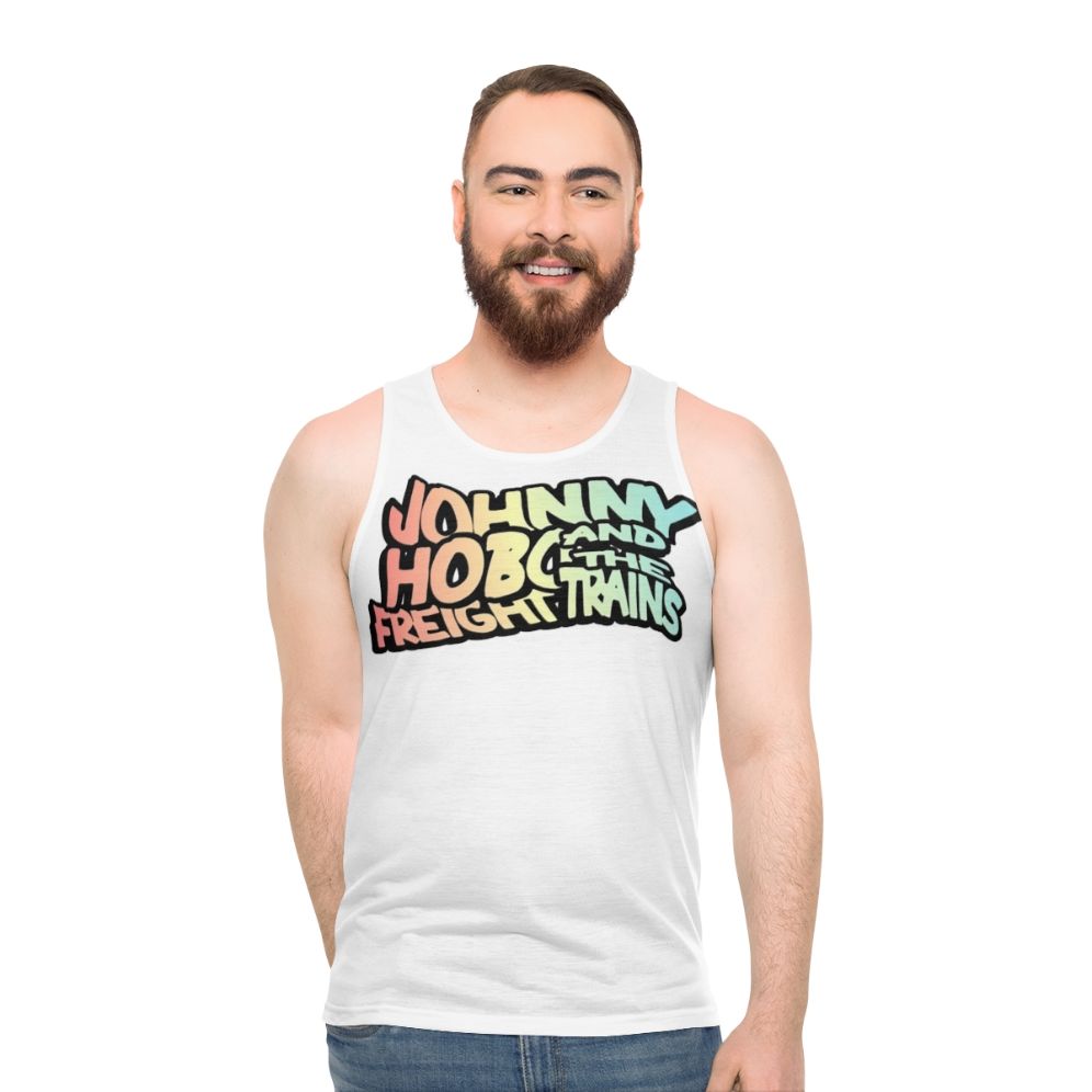 Folk punk unisex tank top with psychedelic and hippie inspired design