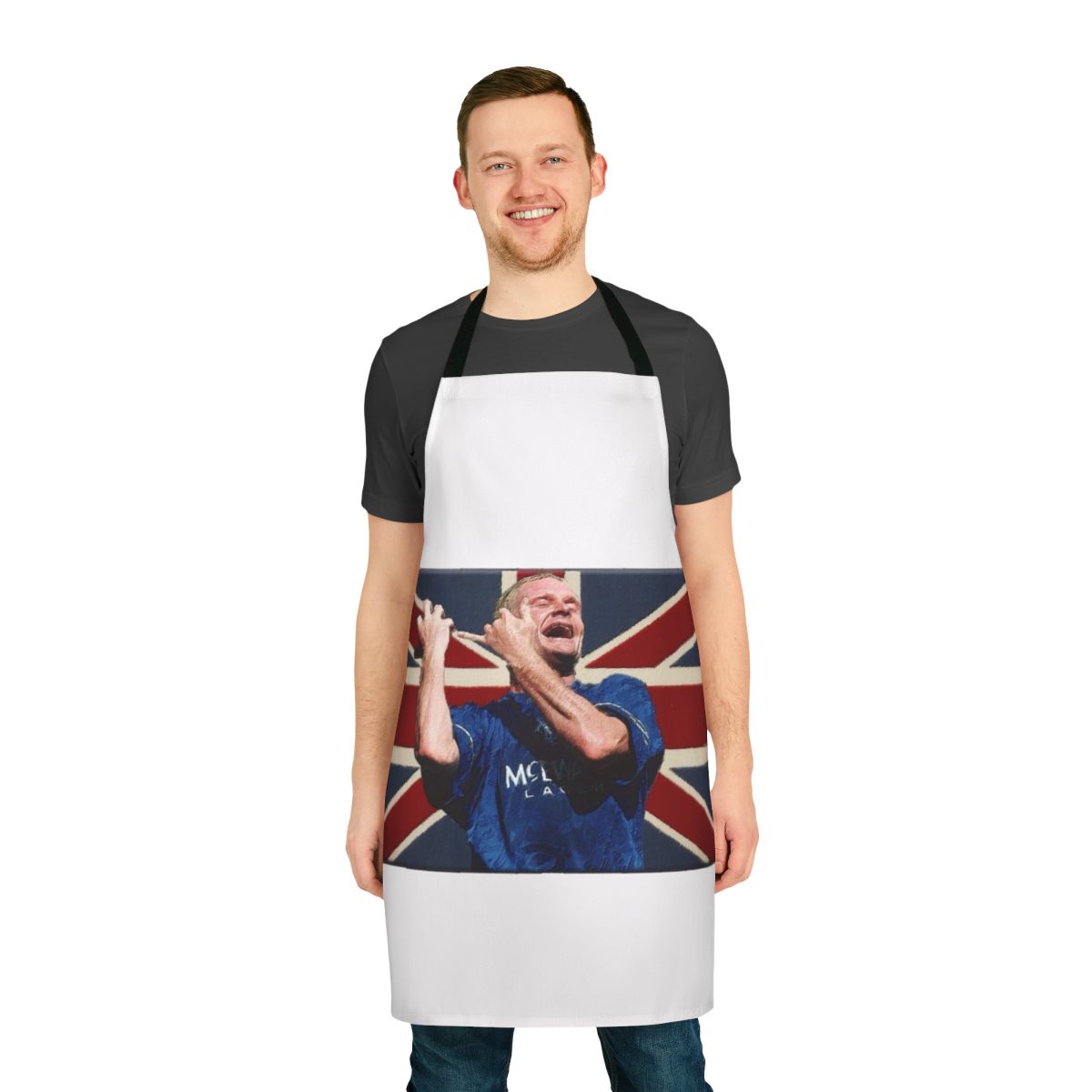 Football-themed apron with a flute impression design