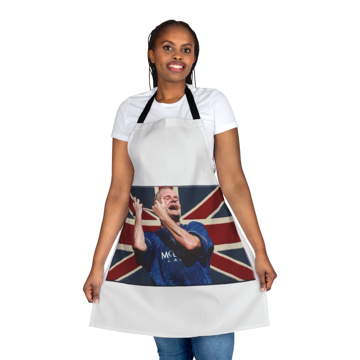 Football-themed apron with a flute impression design