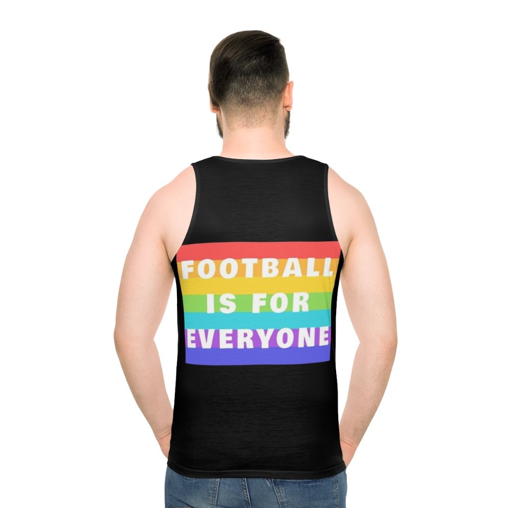 Unisex football tank top with "Football Is For Everyone" graphic