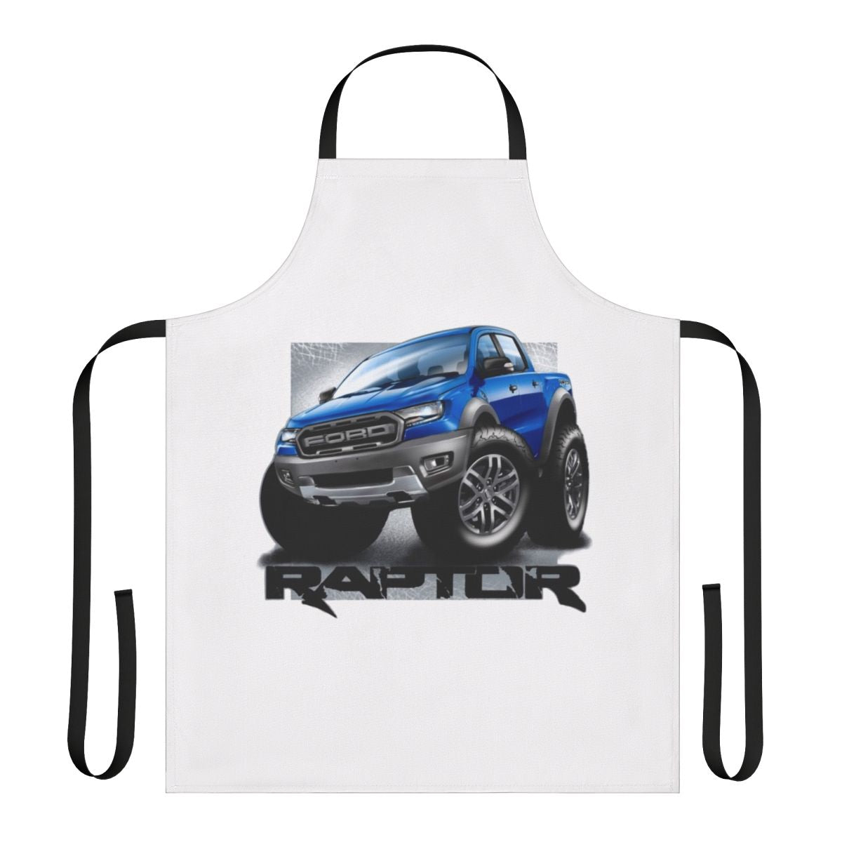 Ford Ranger Raptor-inspired cartoon truck graphic printed on a high-quality kitchen or workshop apron