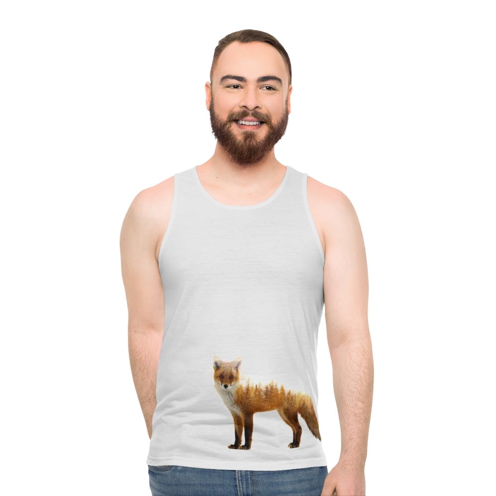 Forest fox graphic on a unisex tank top