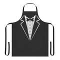 Man wearing a tuxedo t-shirt apron with a bow tie