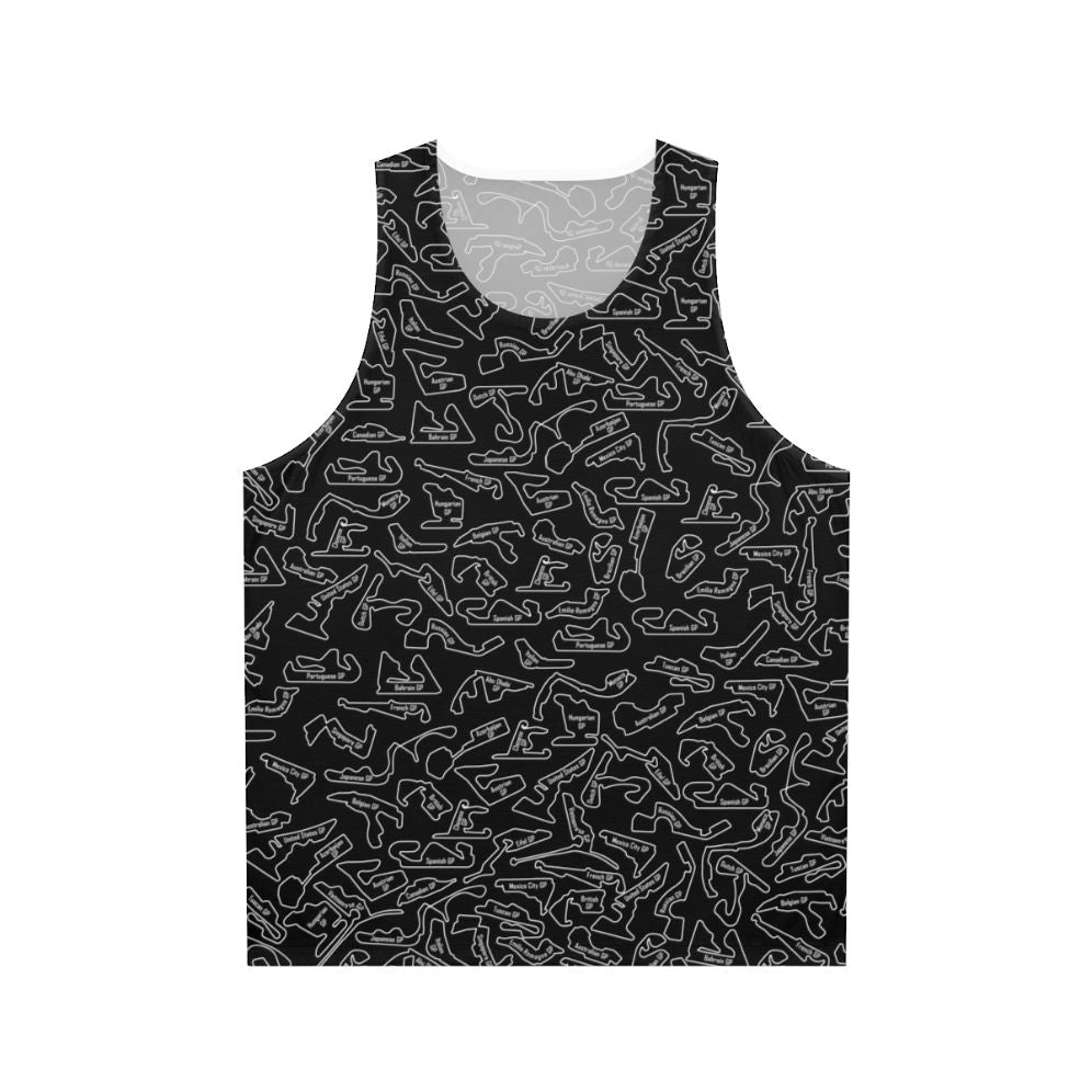 Formula 1 race car circuit pattern unisex tank top