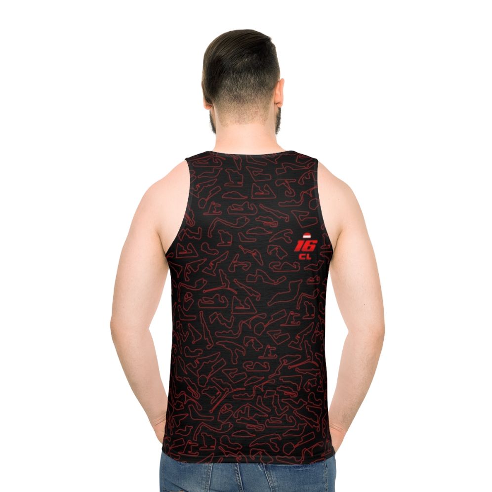 Formula 1 racing unisex tank top with Charles Leclerc circuit design