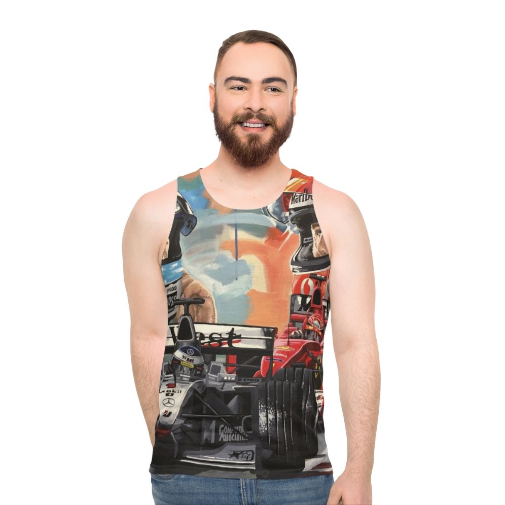 Formula One Champions Michael Schumacher and Mika Hakkinen Unisex Tank Top