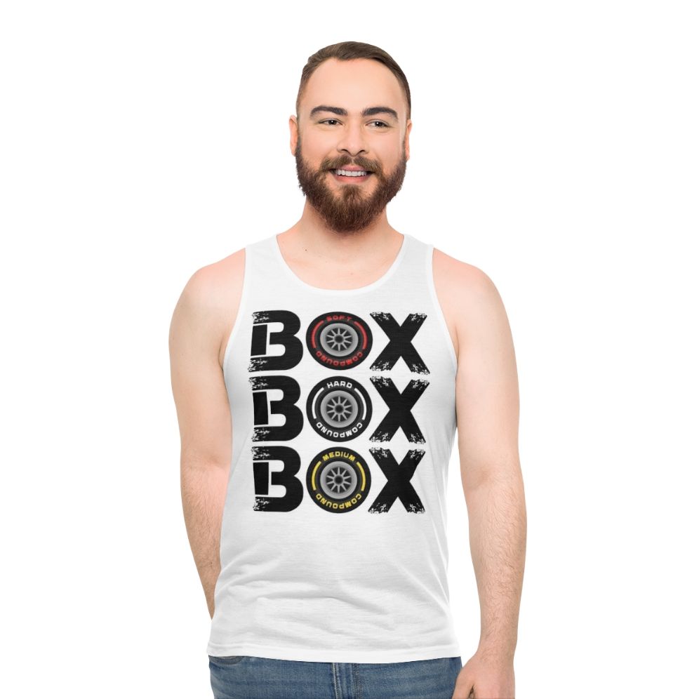 Formula 1 F1 Racing Tyre Wear Pit Box Design Unisex Tank Top