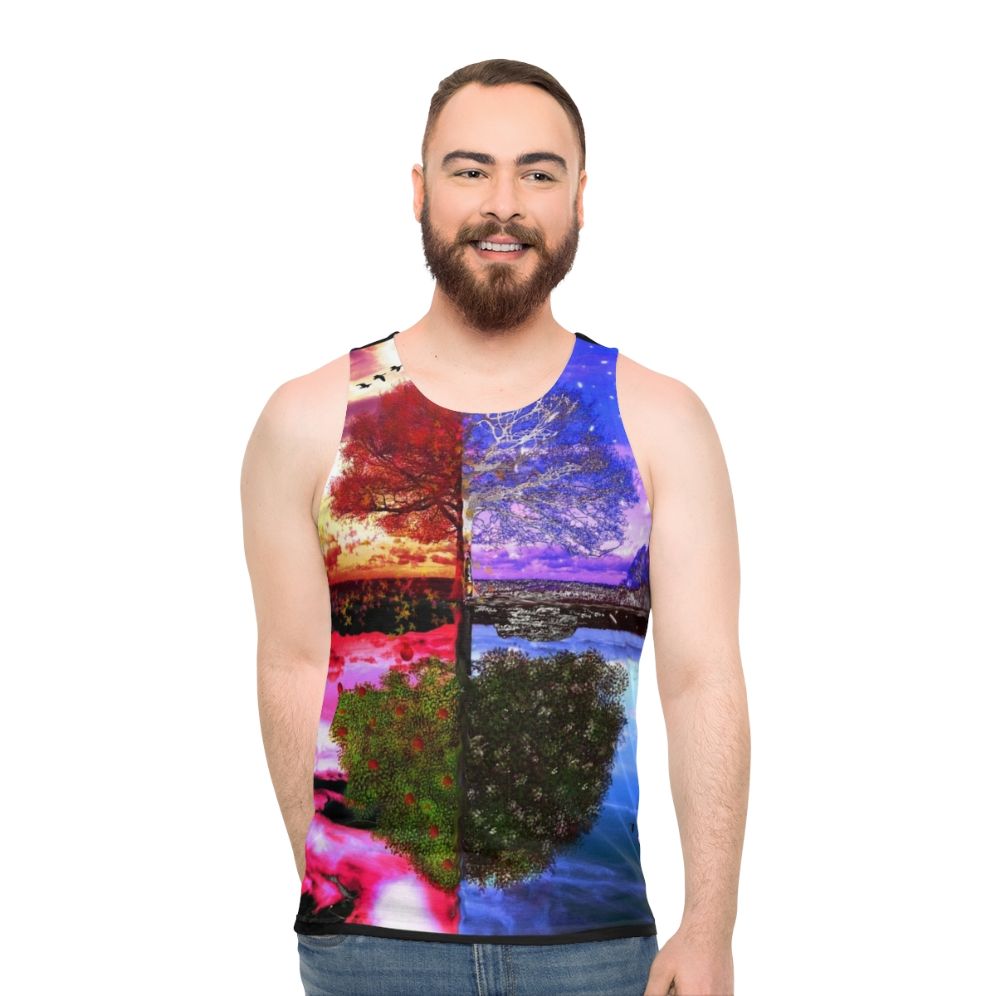 Four seasons tree reflection unisex tank top