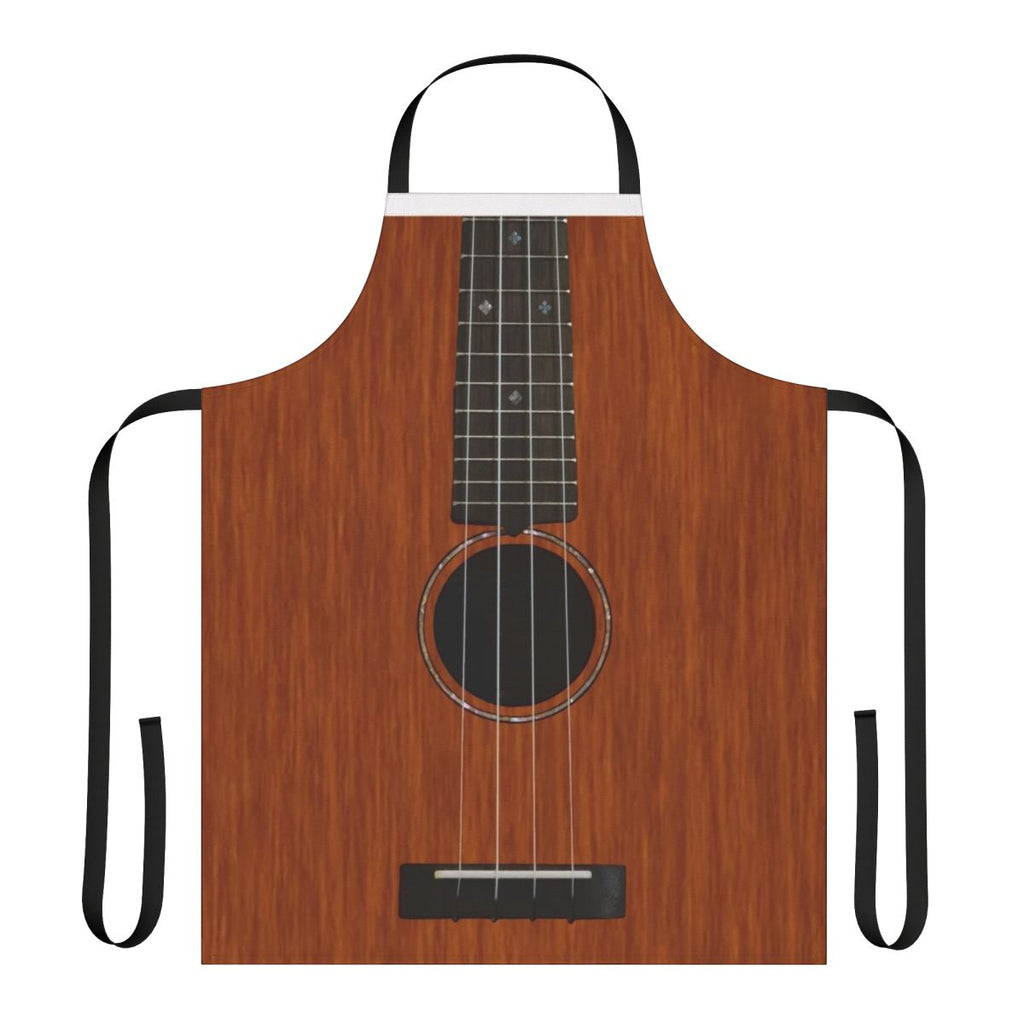 Person wearing apron featuring a ukulele design