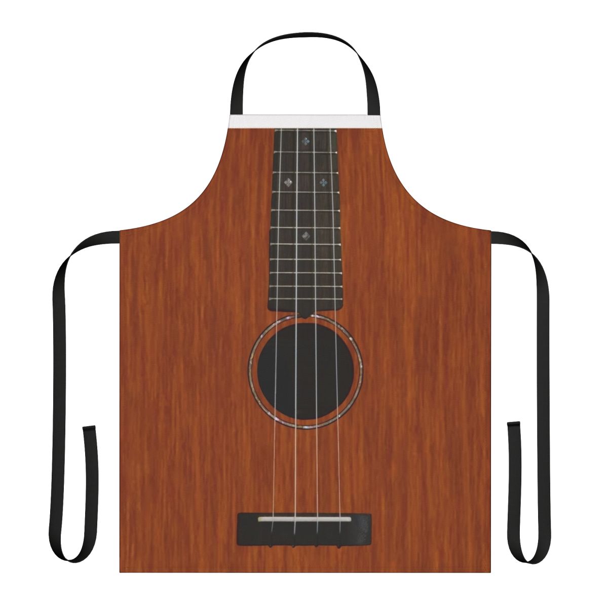 Person wearing apron featuring a ukulele design