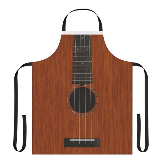 Person wearing apron featuring a ukulele design