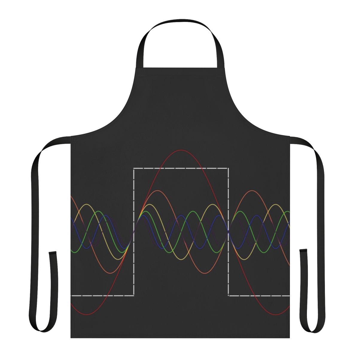 Dark-colored apron featuring a Fourier transform and square wave design, ideal for engineers, mathematicians, and science enthusiasts.