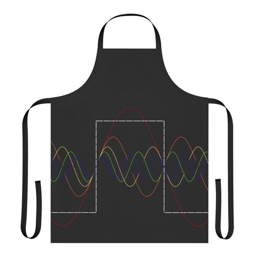 Dark-colored apron featuring a Fourier transform and square wave design, ideal for engineers, mathematicians, and science enthusiasts.