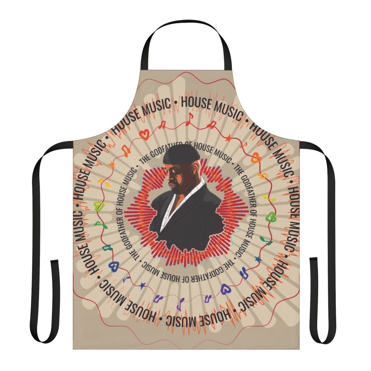 Frankie Knuckles-inspired house music apron with disco, dance, and funk design