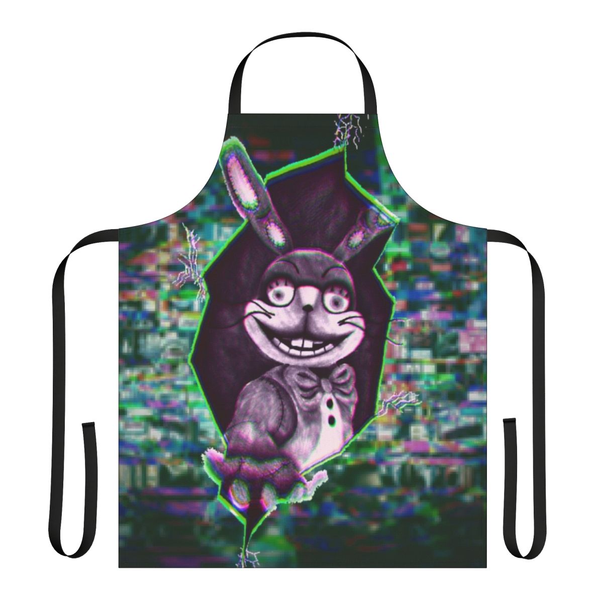 A custom apron featuring the character Glitchtrap from the Five Nights at Freddy's video game series.