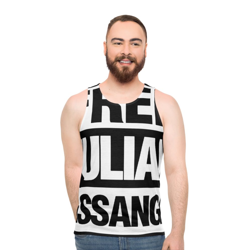 Unisex "Free Assange" Tank Top with Activist Inspired Typography
