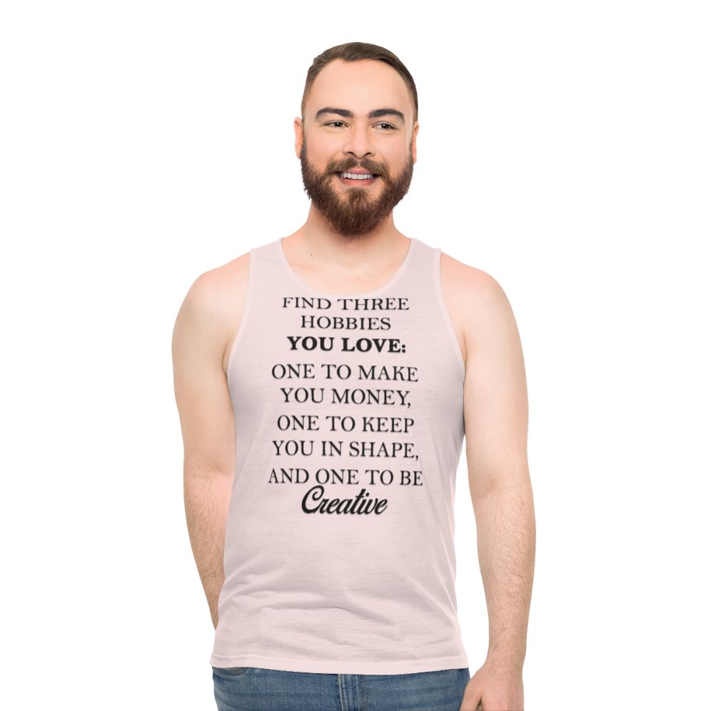 Unisex tank top with "Find Free Hobbies" design