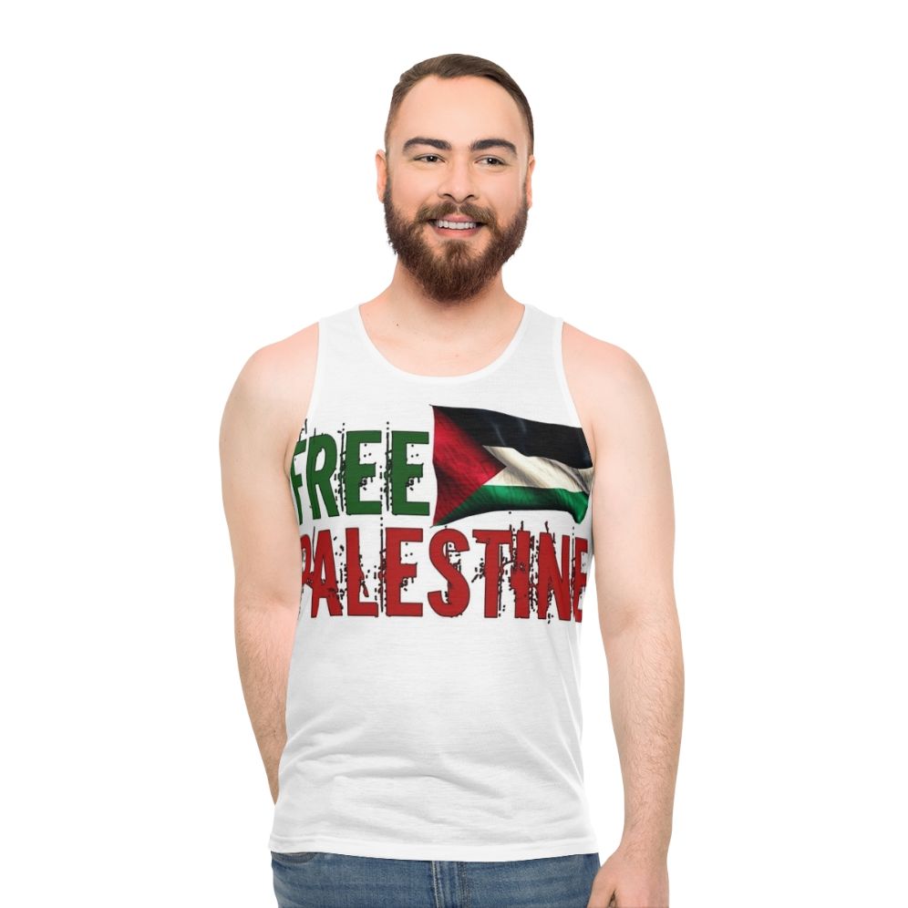 Free Palestine unisex tank top with Palestinian flag and resistance imagery