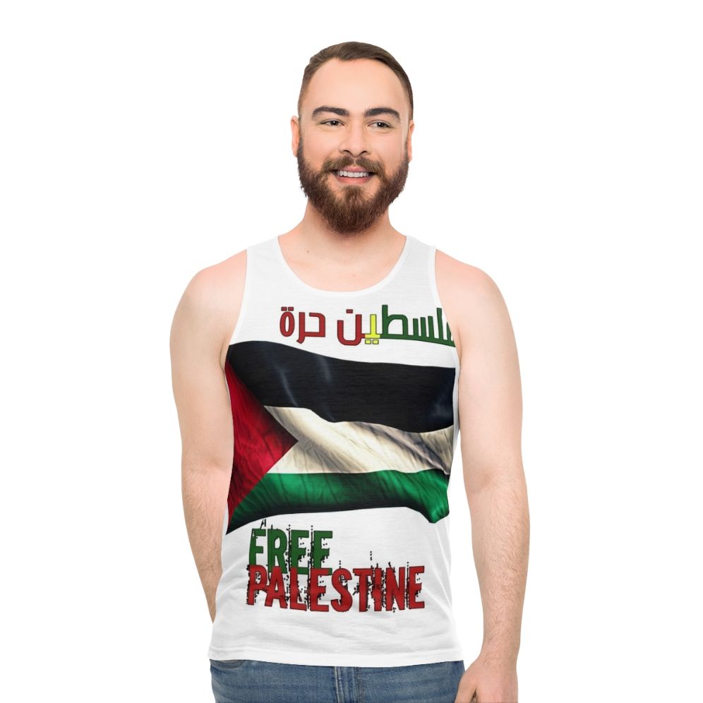Free Palestine Unisex Tank Top Featuring Palestinian Flag and Resistance Slogan