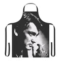 Black and white linocut portrait of French actor Jean Marais on an apron.