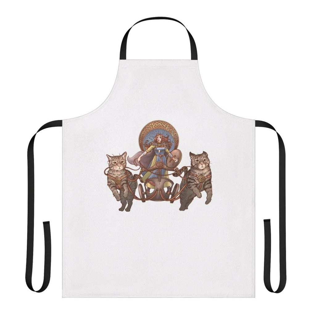 Apron featuring artwork of the Norse goddess Freya riding a chariot pulled by cats